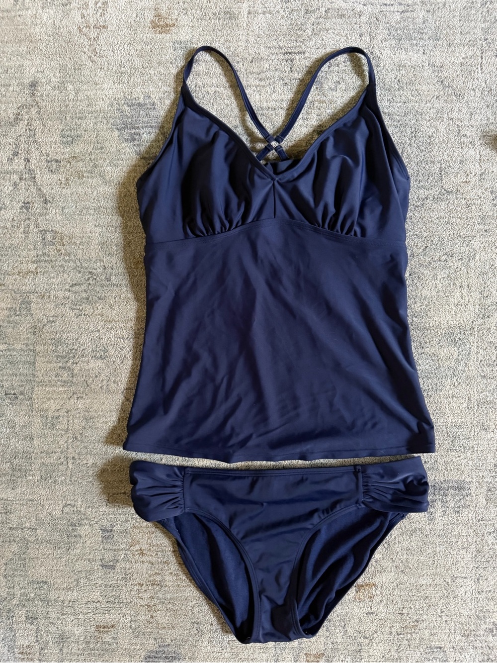 Athleta Navy Tankini Top with Matching Bikini Bottom
